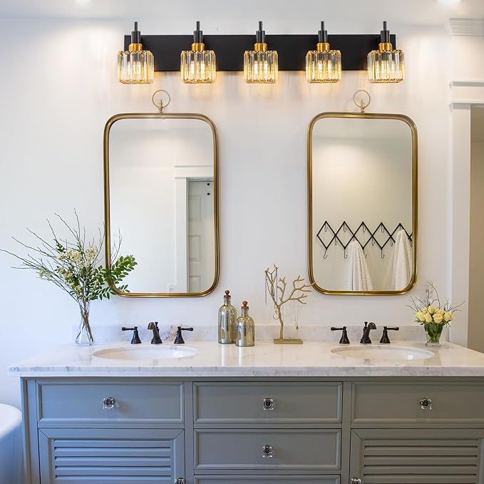 Modern Crystal Bathroom Vanity Light Black Gold 5-Lights Bathroom Lighting - Image 7