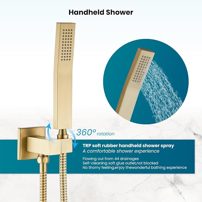 gotonovo Rainfall Bathroom Shower System Rain Shower Head and Handle Set Wall - Image 9