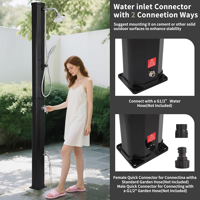 9.3 Gallon Solar Heated Outdoor Shower, 7.2FT Height, 360°Rotating Rainfall + - Image 4