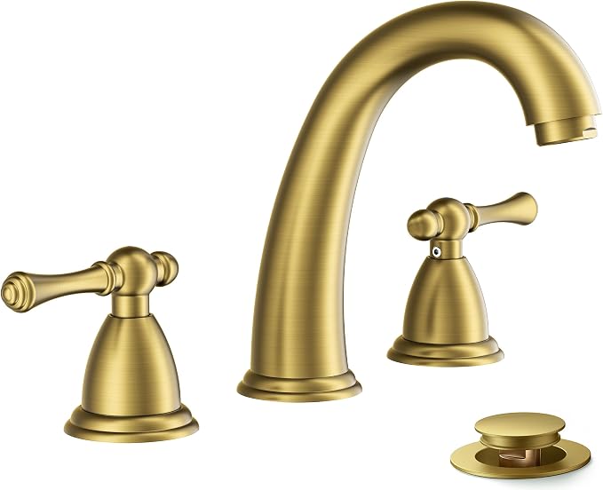 FORIOUS Brushed Gold Faucet for Bathroom Sink 3 Hole, 8 Inch Widespread by FORIOUS