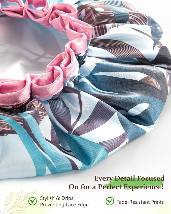 mikimini Large Shower Cap for Women Reusable Waterproof, Adjustable Hair Cap - Image 3