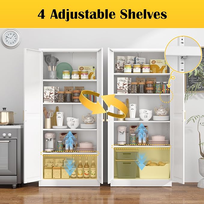 Kitchen Pantry Cabinet, 71”White Metal Pantry Storage Cabinet - Image 5