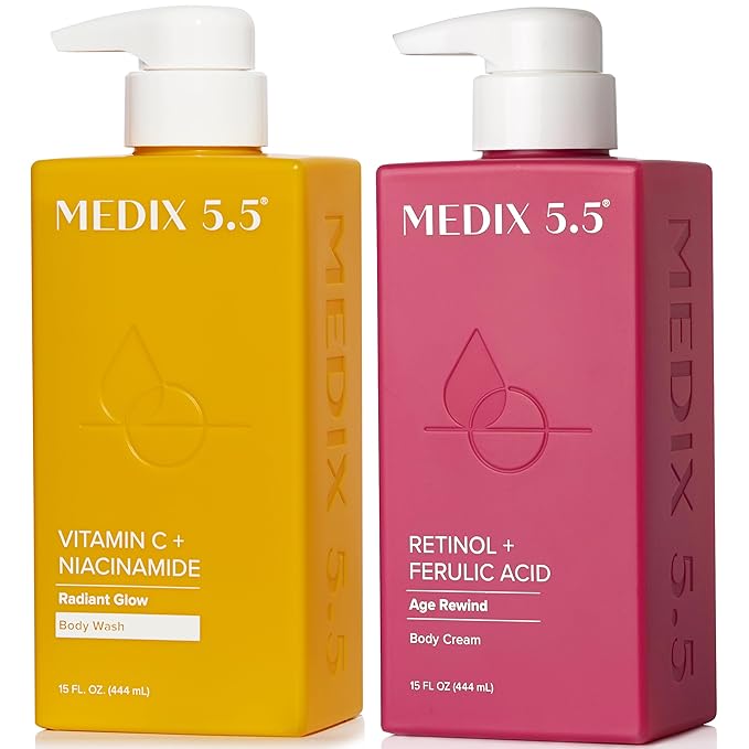MEDIX Vitamin C Body Wash + Retinol Body Lotion Crepey Skin Moisturizer 2PC Set by Medix55