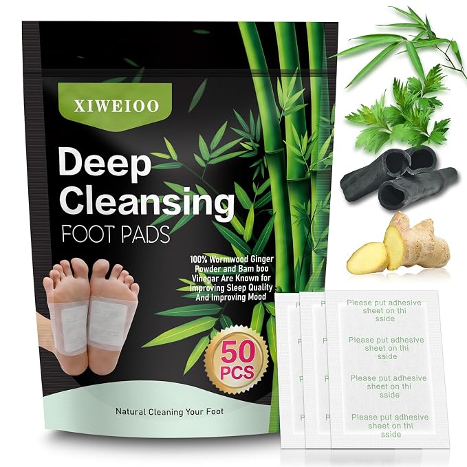 50 Pack Foot PadsNatural Ginger Wormwood Bamboo Vinegar Foot Care Patch by XIWEIOOFOOTSOAK