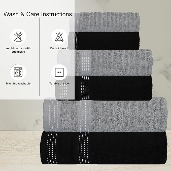 CASA COPENHAGEN® Elegance 6 Pieces Towel Set- Grey Violet + Black, 550 GSM - Image 4