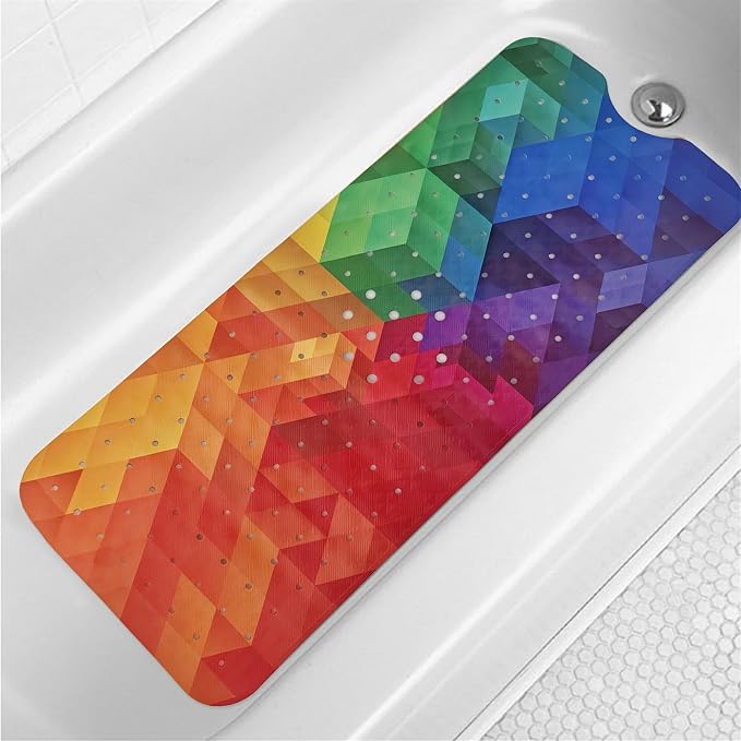 Rainbow Bathtub Mat Non Slip for Kids 40x16 Extra Long Geometry Modern Art Bath by Denifeiya
