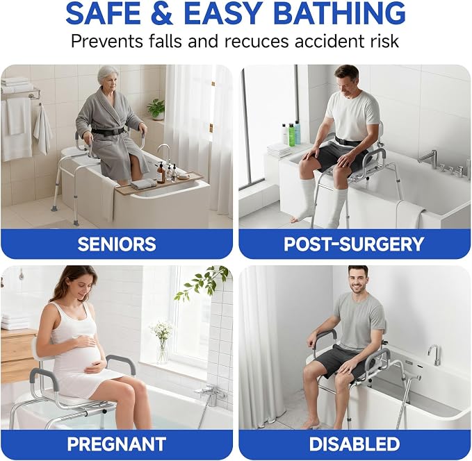 Sliding Shower Chair with Swivel Seat, Tub Transfer Bench - Image 7