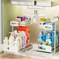Delamu 2 Pack Metal Bathroom Organizers and Storage, 2 Tier Pull Out Under Sink by DELAMU