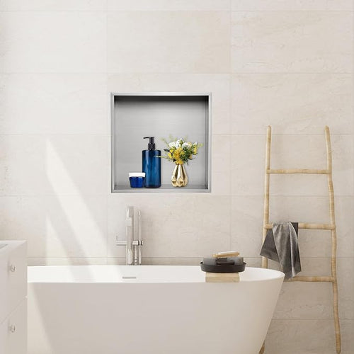 12x12 Shower Niche Insert Tile Ready, Brushed Nickel Recessed Wall Cabinet - Image 2
