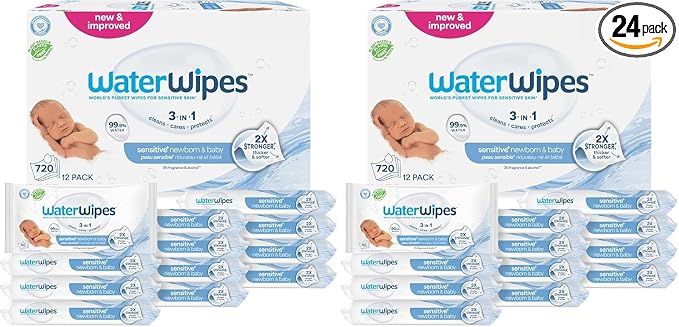 WaterWipes Sensitive+ Newborn & Baby Wipes, 3-In-1 Cleans, 99.9% Water by WaterWipes