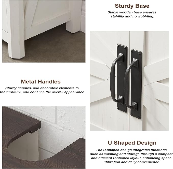 Bathroom Floor Cabinet, Farmhouse Storage Cabinet, Adjustable Shelf, Barn Doors - Image 6
