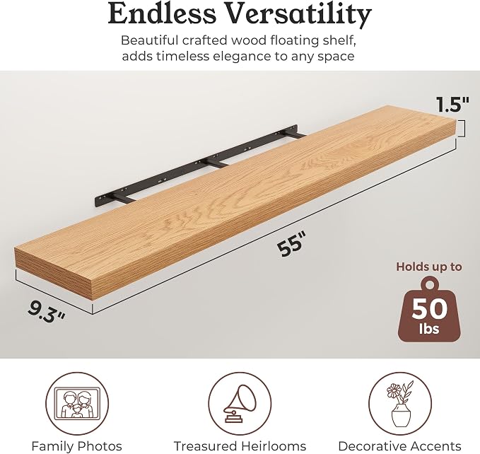 Floating Shelves for Wall, 9.3" Deep Wall Mounted Wood Shelves for Bathroom - Image 2