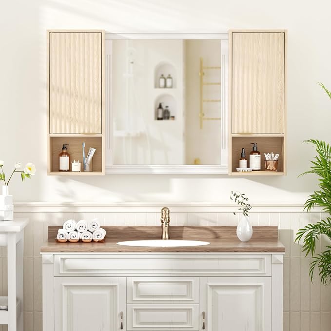 59.1" Tall Slim Bathroom Storage Cabinet Oak | Freestanding or Wall Mounted - Image 4