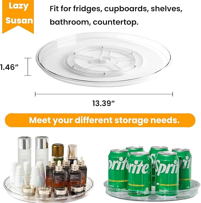 vacane Clear Lazy Susan Organizer, Non-Skid 13" Plastic Lazy Susan Turntable - Image 2