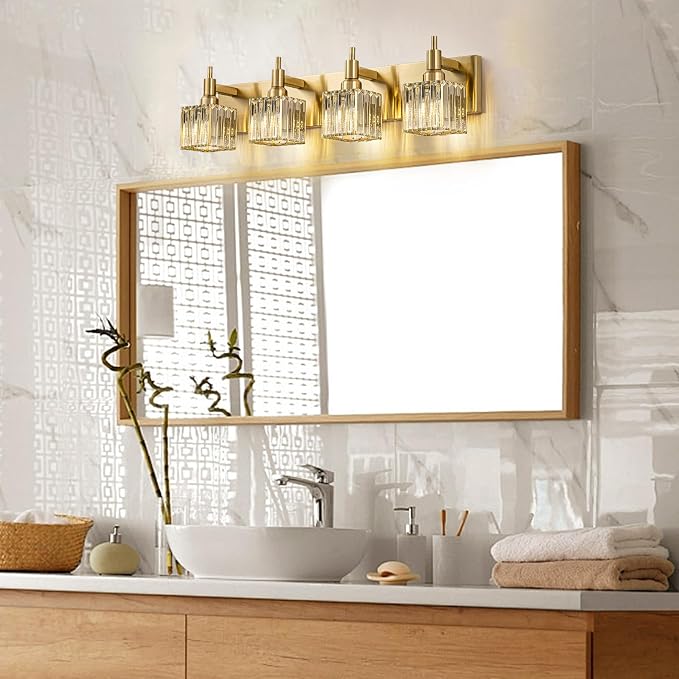 Gold Bathroom Light Fixtures, 4-Lights Crystal Bathroom Vanity Light Over - Image 2