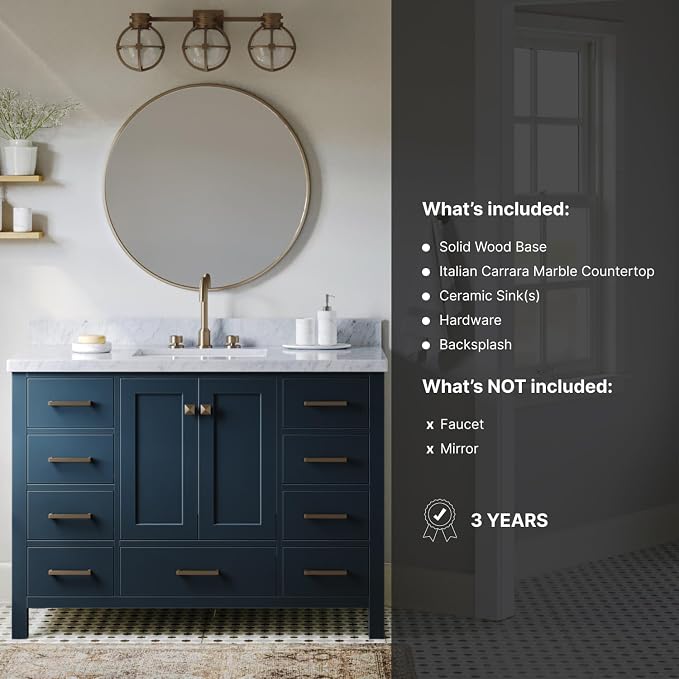 ARIEL 49" Midnight Blue Bathroom Vanity 1.5" Edge Italian Carrara Marble - Image 5