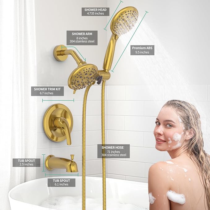 SR SUN RISE 5-Spray Dual Shower Head Cmbo Tub Faucet Set 3-Way Shower Head and - Image 3