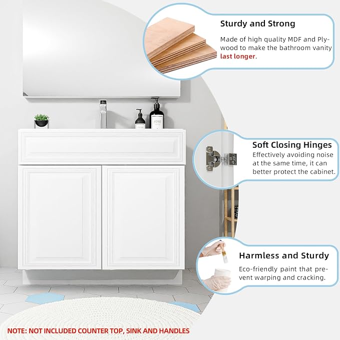 KitchenMan 36 Inch Bathroom Vanity Unassembled Bathroom Sink Cabinet and Vanity - Image 4