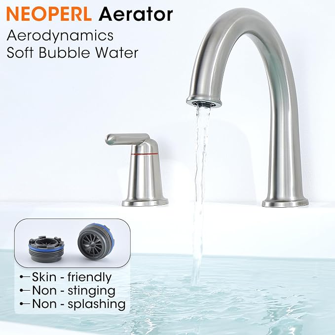 Roman Tub Faucet with Sprayer and Valve, 3 Handle 5 Hole Widespread Deck Mount - Image 3