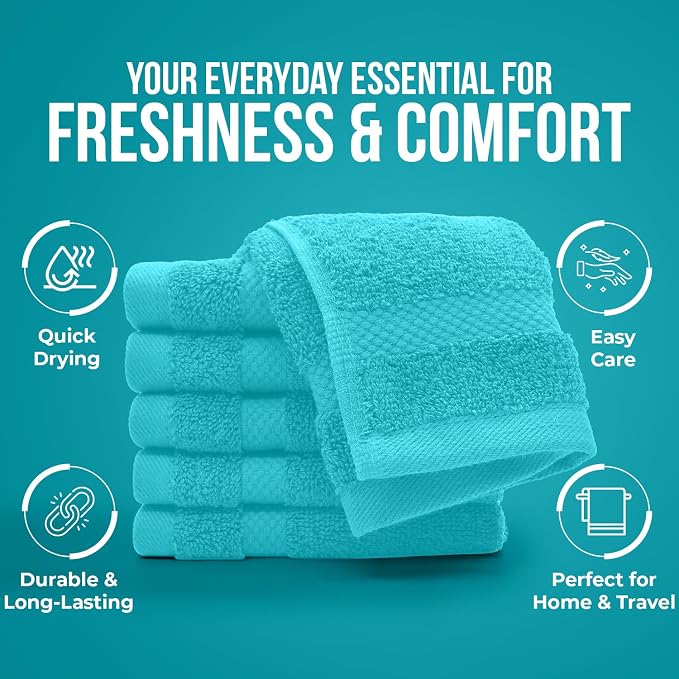 DAN RIVER 12-Pack Premium 100% Cotton Aqua Face Towels – Reusable Face Towel Set - Image 7