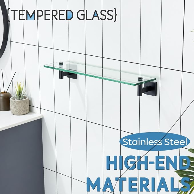 KOKOSIRI Bathroom Shelves Glass Floating Shelf 20-Inch - Image 6