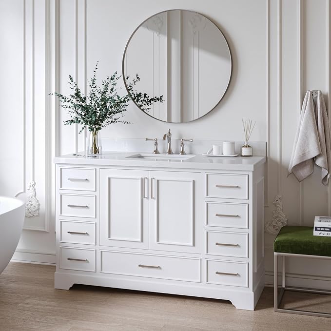 ARIEL Stafford 54" White Bathroom Vanity Base Cabinet, Single Sink Configuration - Image 2
