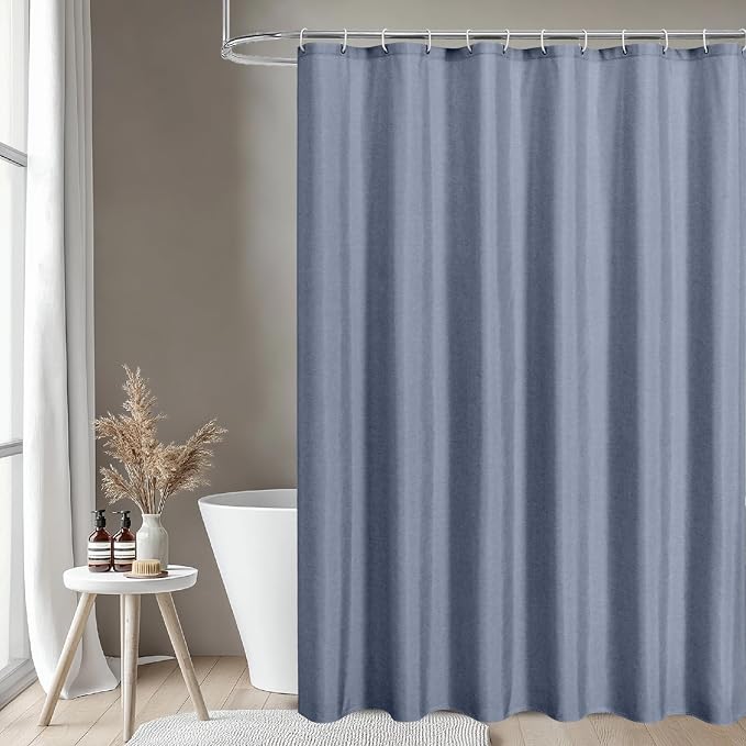 2-in-1 Waterproof Long Fabric Shower Curtain or Liner, Linen Textured, 78 Inch - Image 2