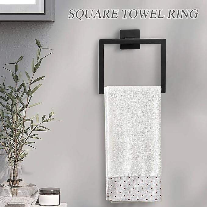 5 Pieces Black Towel Bar Set Bathroom Hardware Accessories Set Upgraded Toilet - Image 4