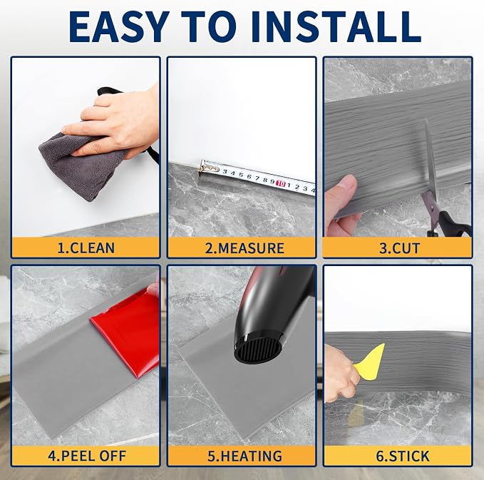 Flexible Baseboard Molding Trim 4 Inch Self-Adhesive Vinyl Wall Base Peel and - Image 6