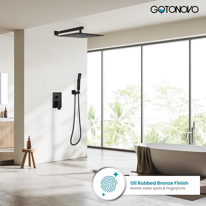 gotonovo Rainfall Bathroom Shower System Rain Shower Head and Handle Set Wall - Image 2