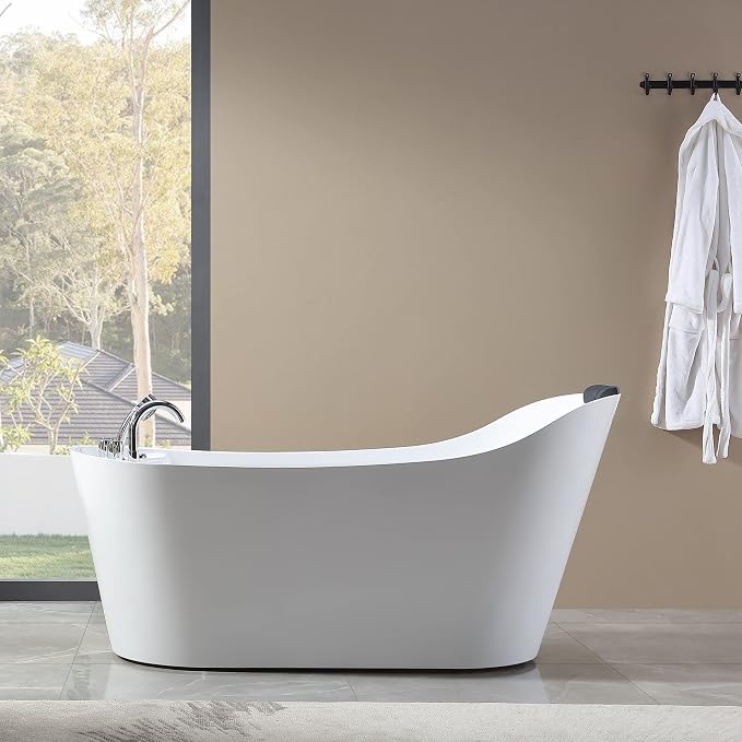 Empava 67 in. Acrylic Freestanding Bath Tub Hydromassage Gracefully Oval Shaped - Image 6