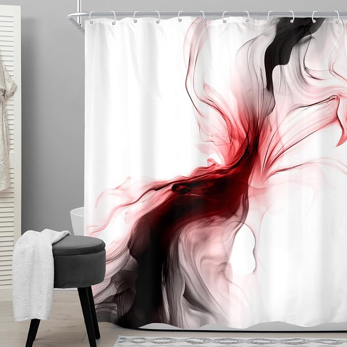 Cinbloo Black and Red 60Wx72H Shower Curtain Burgundy Abstract Modern Ombre - Image 2