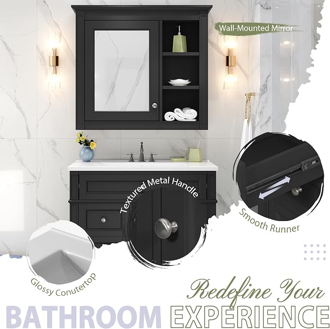 30" Bathroom Vanity with Matching Medicine Cabinet, Modern Sink Storage Cabinet - Image 5