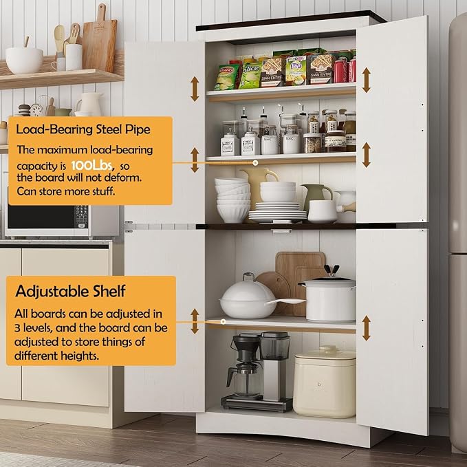 71in Farmhouse Kitchen Pantry Cabinet, Tall Storage Cabinet - Image 3