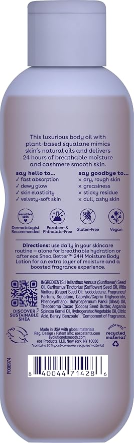 eos Cashmere Body Oil, Vanilla Cashmere, 24 Hour Moisture, Plant-Based Squalane - Image 9
