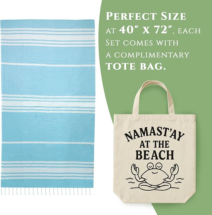 Turkish Cotton Beach Towel Pack of 4 & 1 Boho Tote Bag - Image 6