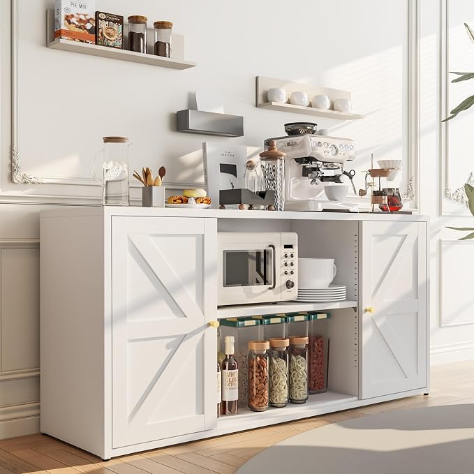Metal Storage Cabinet with 2 Barn Doors, Farmhouse Sideboard Buffet Cabinet - Image 3