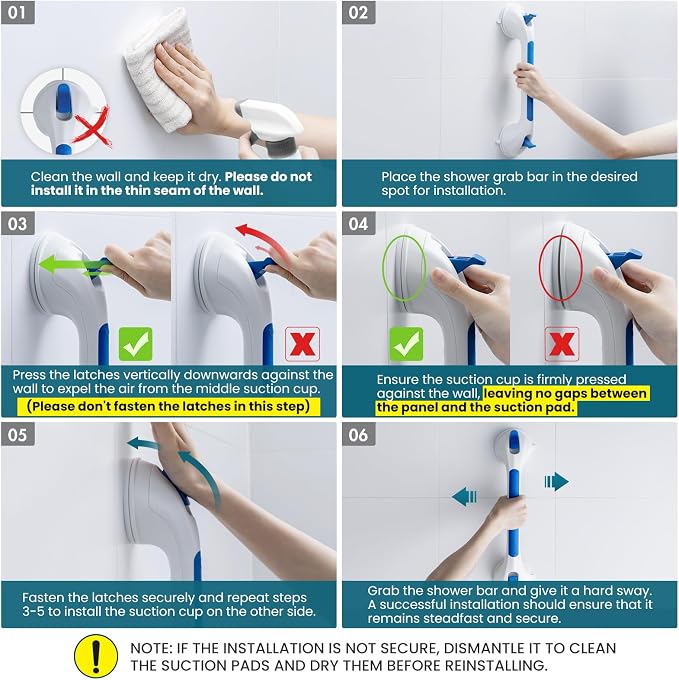 TAILI Shower Grab Bar 2 Pack Suction Grab Bars - Image 7