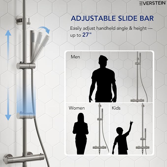 Exposed Shower System with Tub Spout, EVERSTEIN 10 inch High Pressure Shower - Image 7