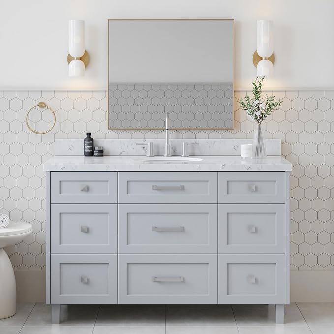 ARIEL Monroe 54 inch Bathroom Vanity Without Sink in Grey, Bathroom Base Cabinet - Image 2