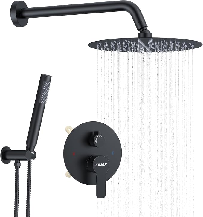 KOJOX 12-Inch Matte Black High-Pressure Shower System: Complete Set by KOJOXSANITARY