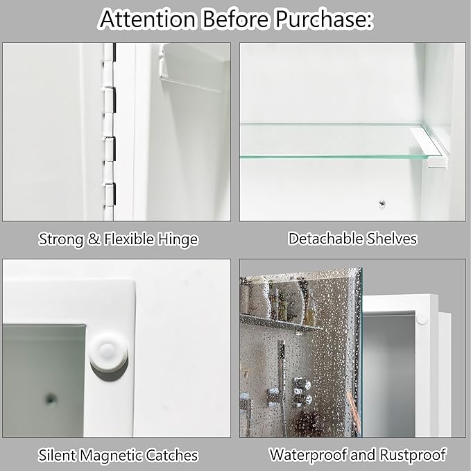Bathroom Medicine Cabinet with 16x26 in Rectangular Beveled Frameless Mirror - Image 5