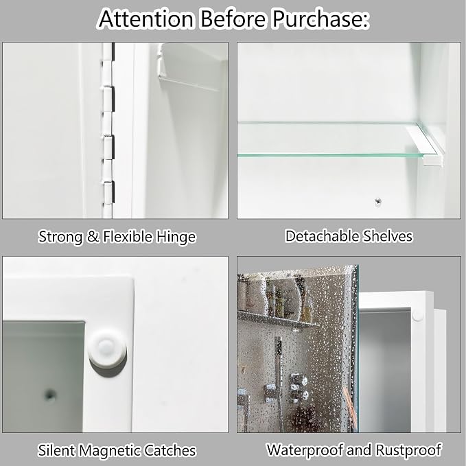 Bathroom Medicine Cabinet with 16x20 in Rectangular Beveled Frameless Mirror - Image 4