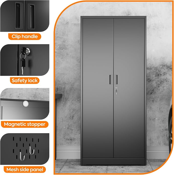 Aobabo Broom Closet Storage Cabinet, Lockable Garage Storage Cabinet - Image 5