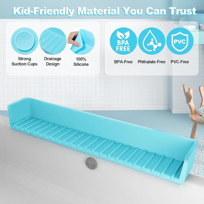 Bathtub Splash Guard for Kids – 31.5 Inch Silicone Tub Ledge Shelf - Image 3