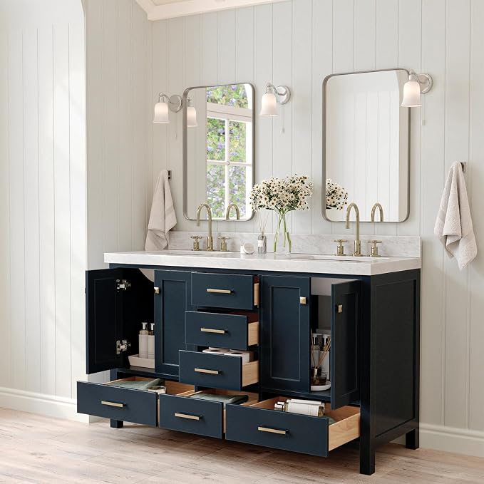 ARIEL Cambridge 60 Inch Midnight Blue Bathroom Vanity Double Sink, Solid Wood - Image 3