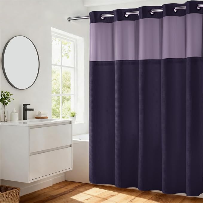 River Dream Heavyweight No Hooks Required Dotted Waffle Weave Shower Curtain - by RiverDream
