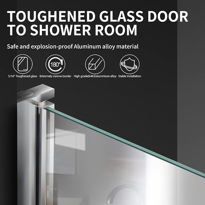Shower Frameless Glass Door for Bathtub, 30”×55” Hinged Tub Shower Screen - Image 3