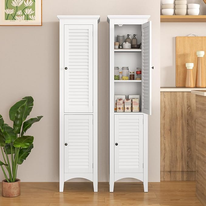 Tangkula 63" Tall Bathroom Storage Cabinet, Freestanding Narrow Linen Tower - Image 5