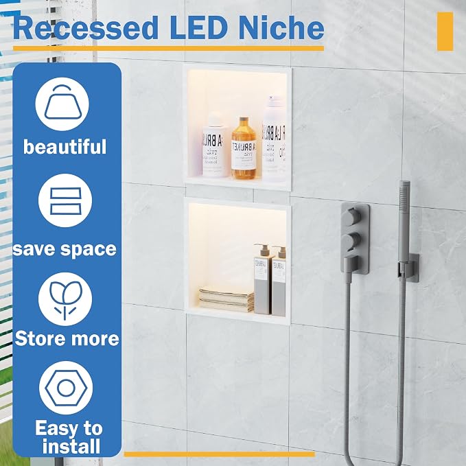 Shower Niche 12"x12" ，Lighted Niche - Image 5